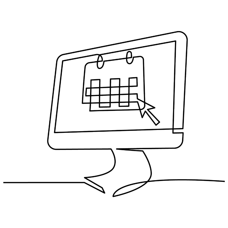 Calendar line art, calendar on computer