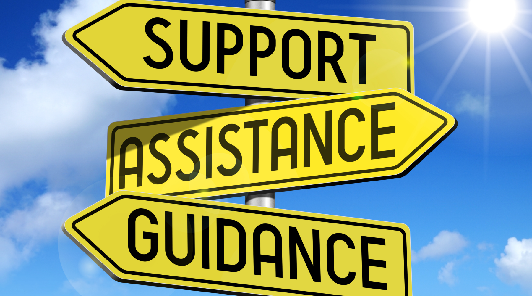 Road signs that say support, assistance and guidance referencing the difference between an executive assistant and chief of staff.