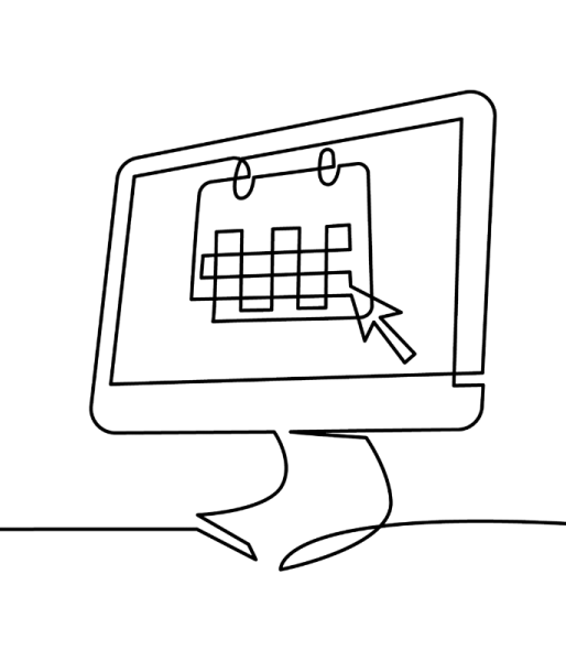 Calendar line art, calendar on computer